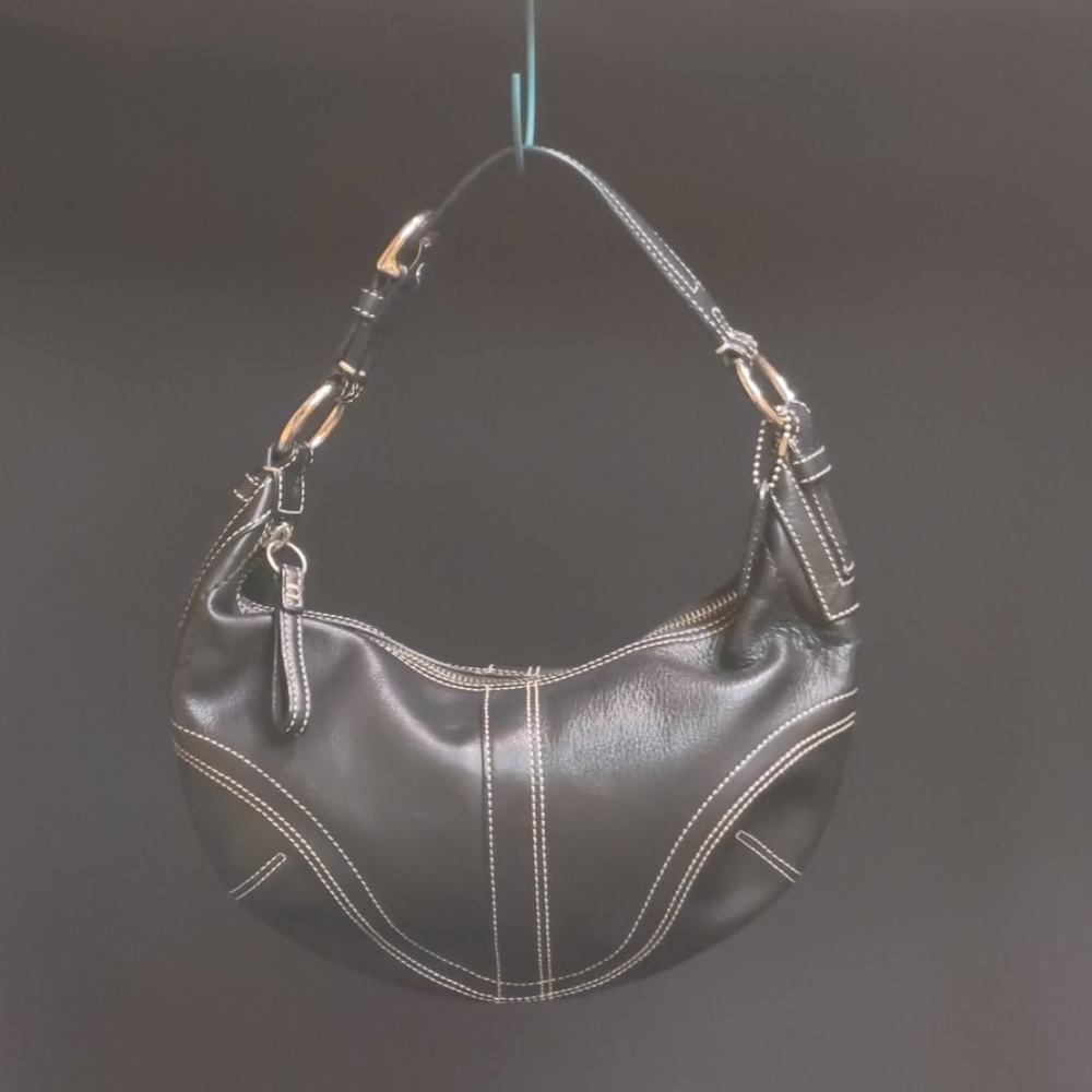 Coach black leather zipper mini hobo